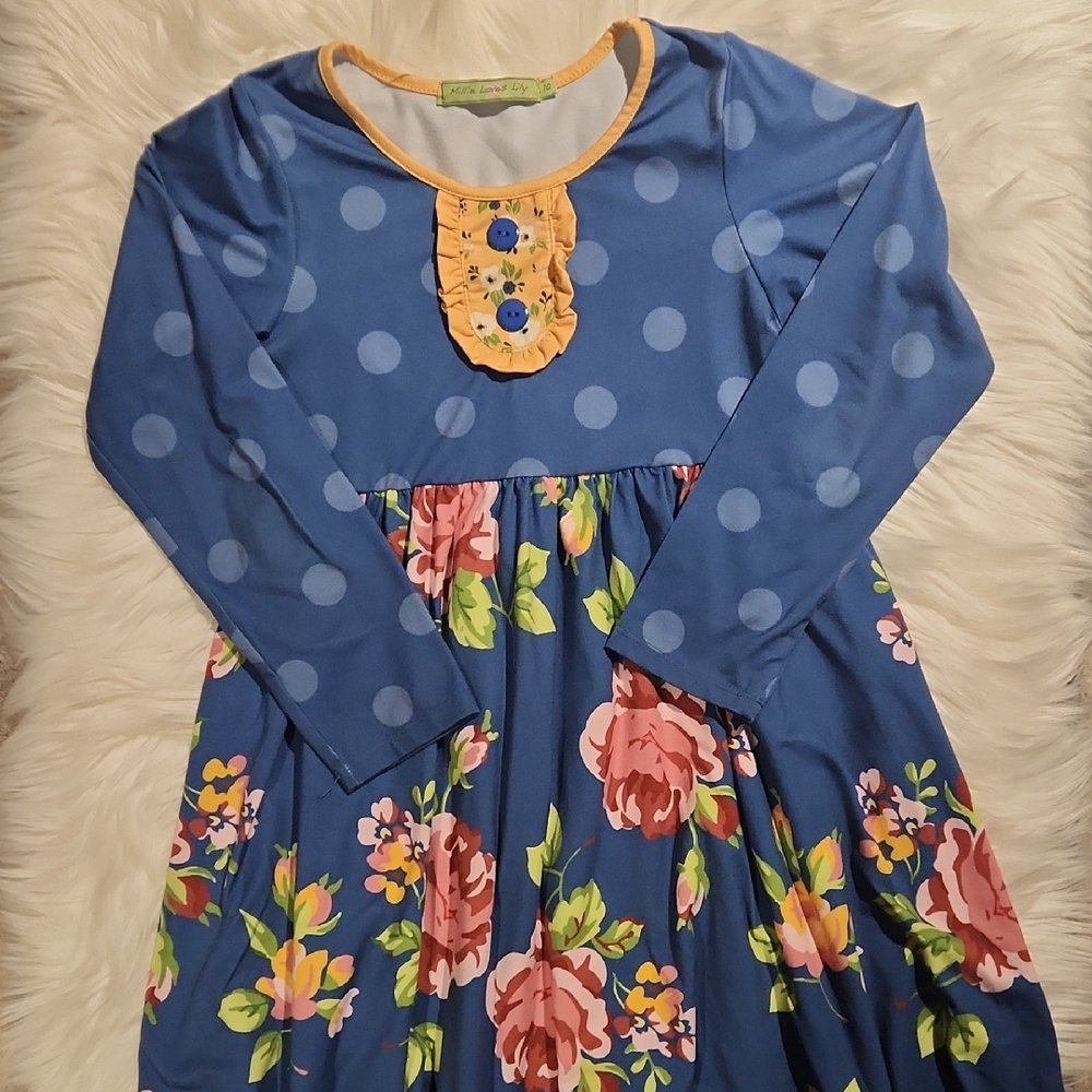 Blue Floral Kids Dress - Girls Size 10 - Brand: Millie Loves Lily